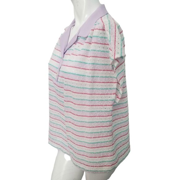 Marty Gutmacher Vintage 70s Blue White Collared Blouse Sz Medium Womens Open Kni - Picture 3 of 5